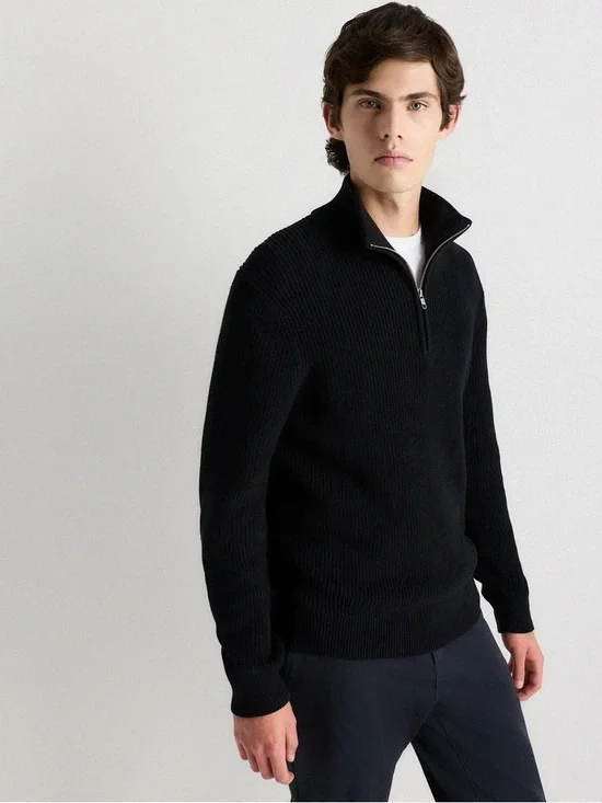 Quince Black Half-Zip Ribbed Sweater - Picture 4 of 7